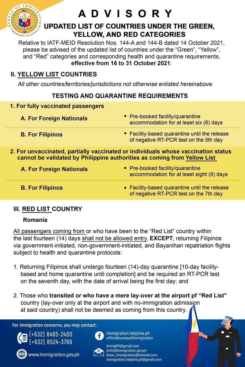 Philippines green list countries update