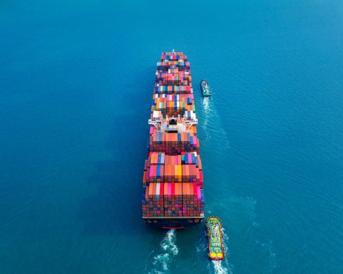 Aerial view container cargo ship sea