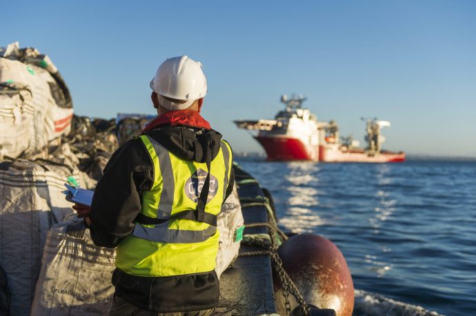 GAC Ship supply launch approaching Multi Purpose offshore vessel