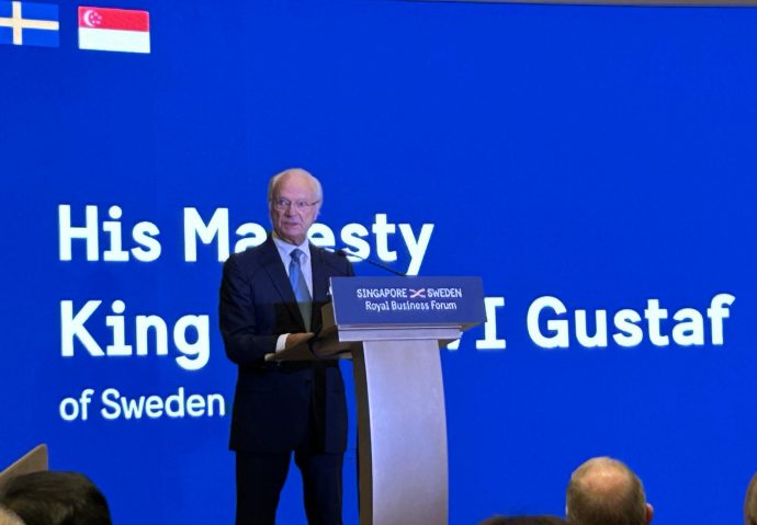 His Majesty King Carl XVI Gustaf speaking at the Singapore Sweden Royal Business Forum