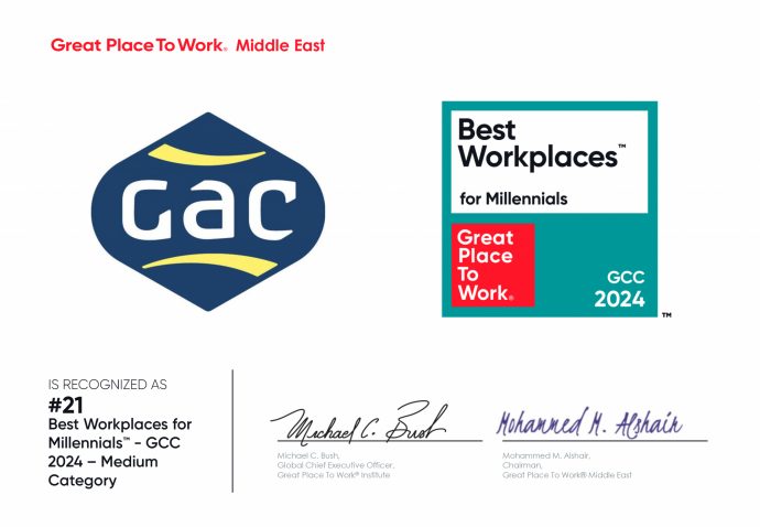 Rank 21 GAC Qatar Best Workplaces for Millennials ️ GCC 2024 Certificate