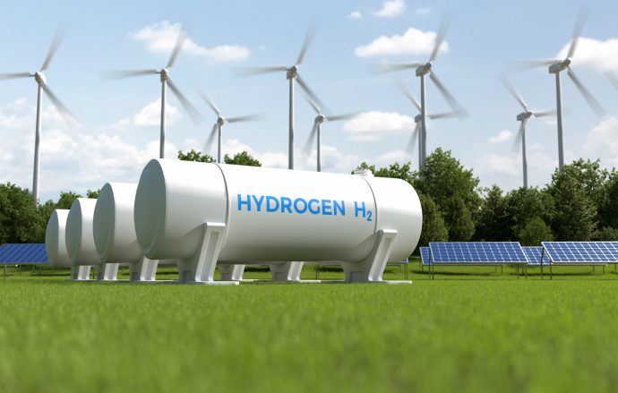 Hydrogen storage with solar panels wind turbines